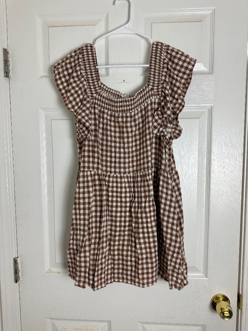 Newbury Kustom Brown Gingham Western Boho Coquette Mini Dress Women Size M